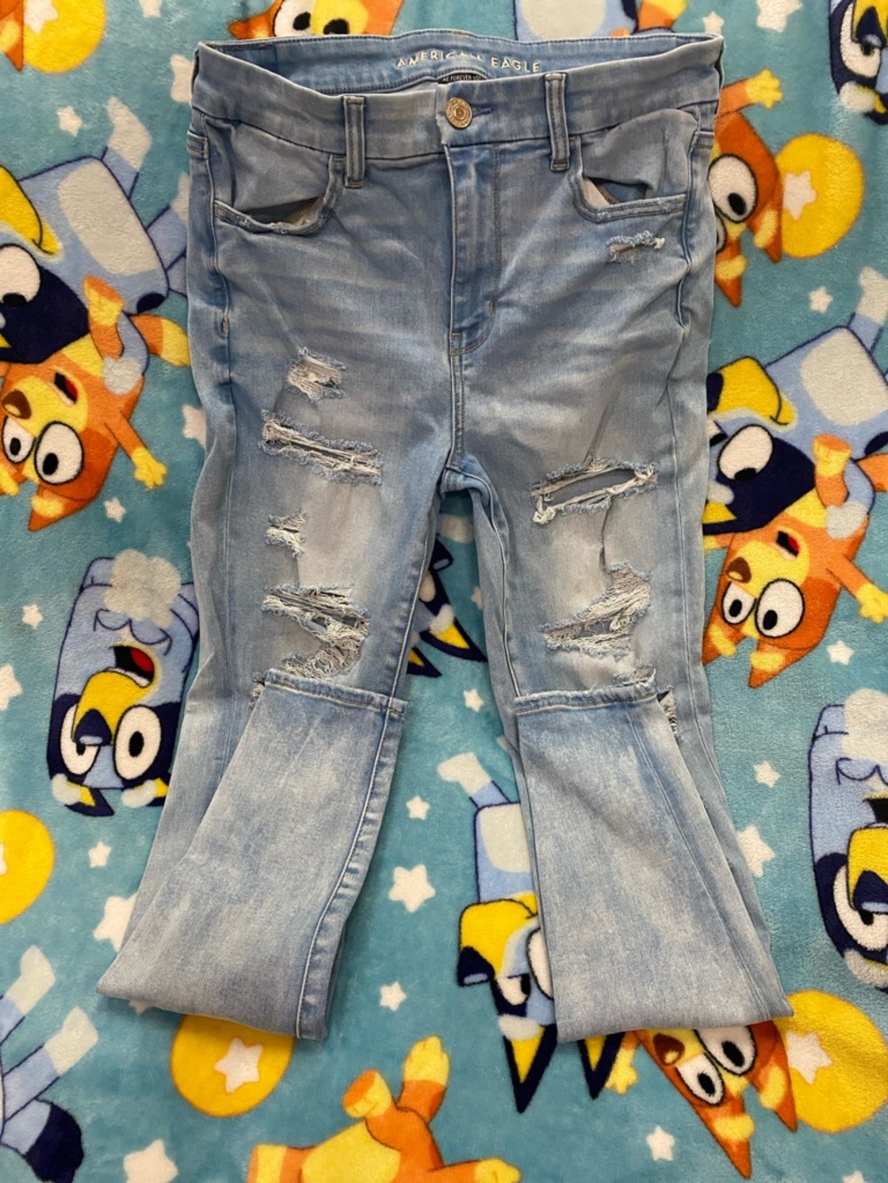 American Eagle Outfitters Light Blue Distressed Flare Jeans